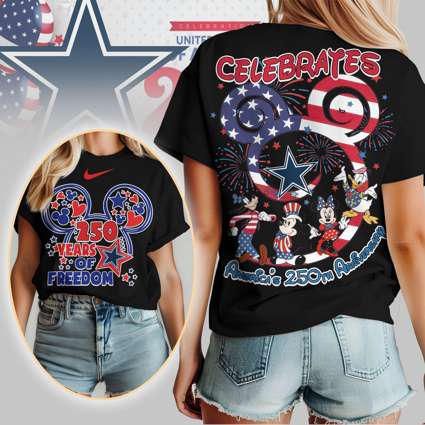 DC Premium NFL Mickey Celebrates America 250th Anniversary Women Shirt DDT NTL