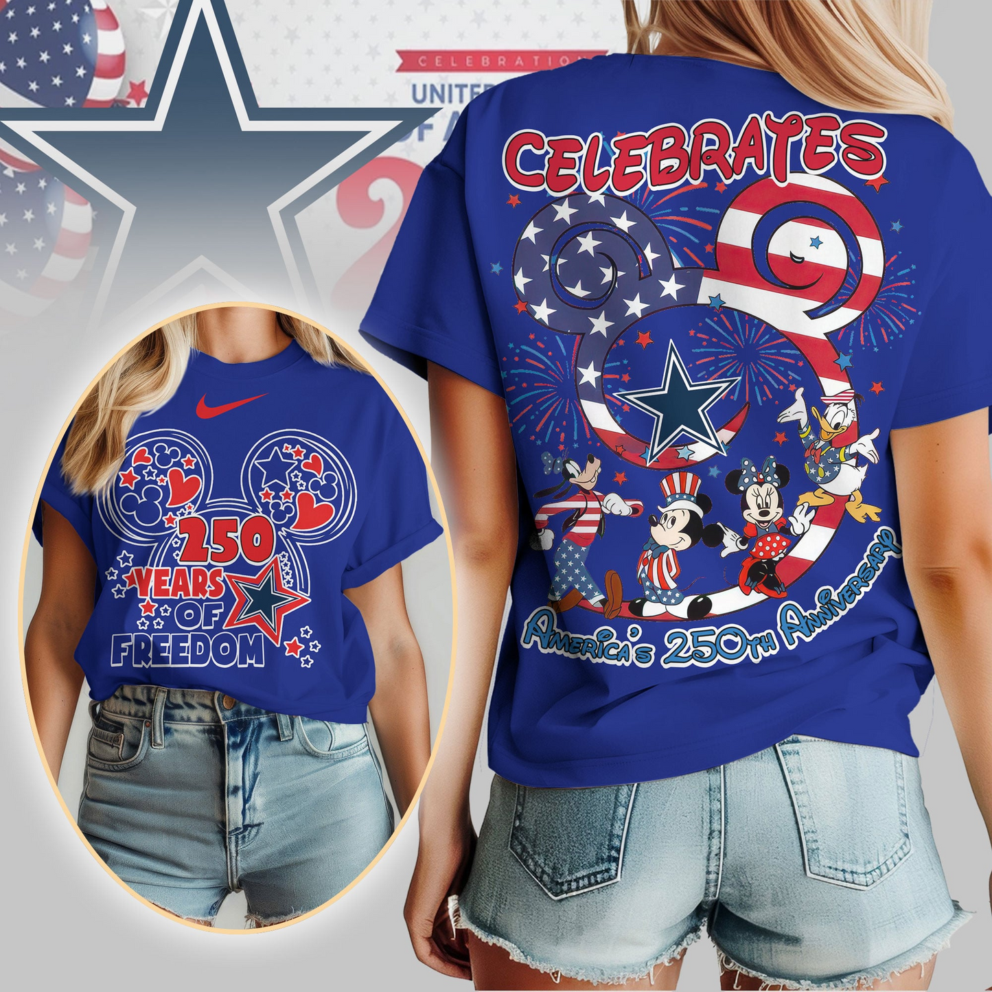 DC Premium NFL Mickey Celebrates America 250th Anniversary Women Shirt DDT NTL