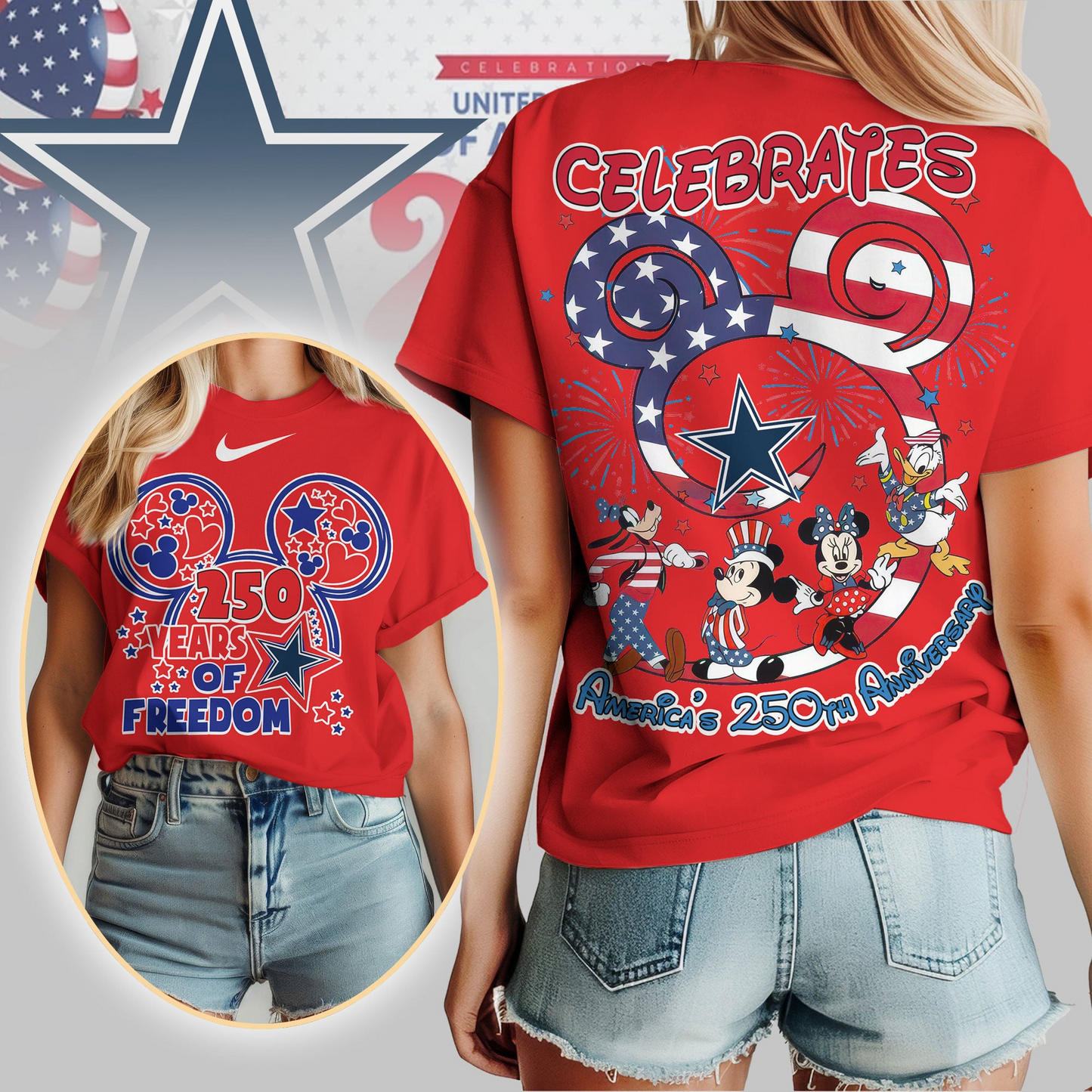 DC Premium NFL Mickey Celebrates America 250th Anniversary Women Shirt DDT NTL