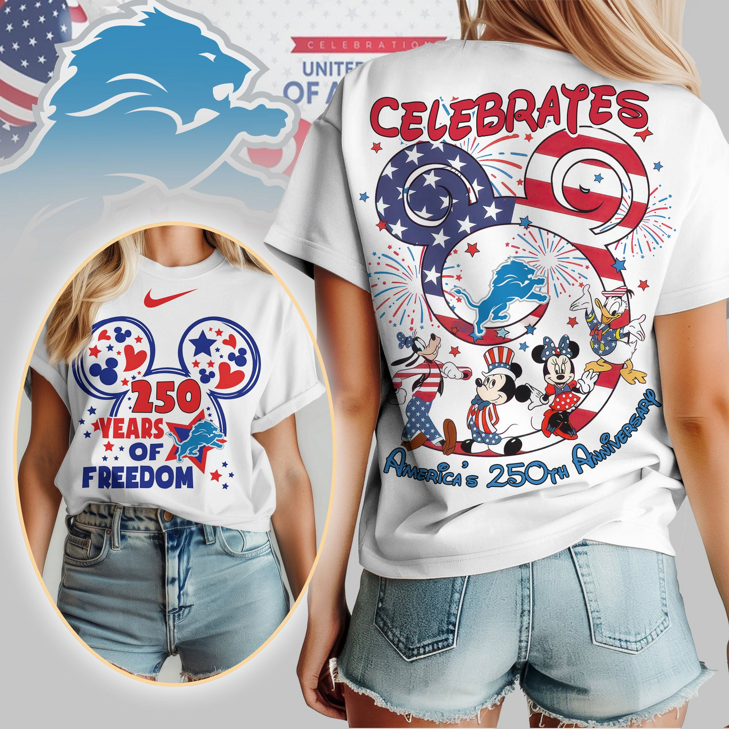 DL Premium NFL Mickey Celebrates America 250th Anniversary Women Shirt DDT NTL