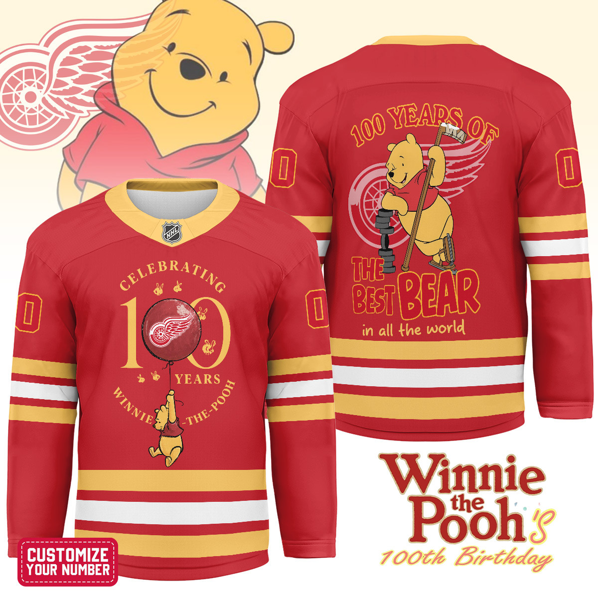 DRW x NHL Premium Winnie The Pooh 100th Anniversary Hockey Jersey DDT CTND