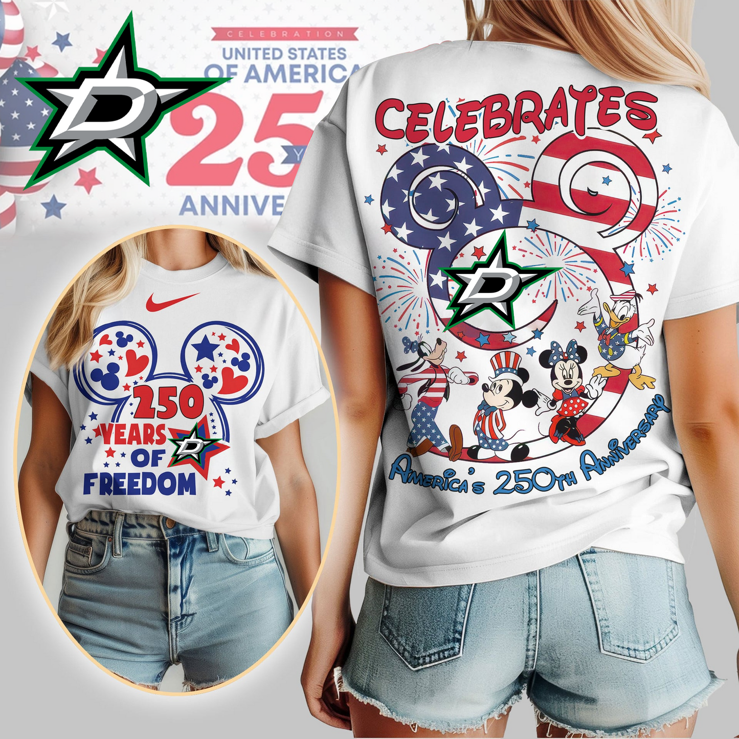 DS Premium NHL Mickey Celebrates America 250th Anniversary Women Shirt DDT CTND
