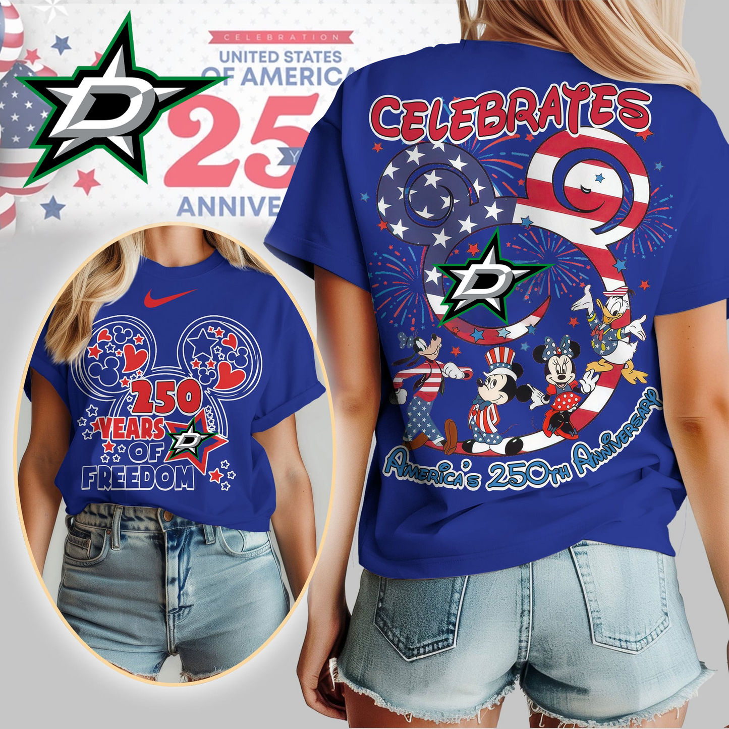 DS Premium NHL Mickey Celebrates America 250th Anniversary Women Shirt DDT CTND