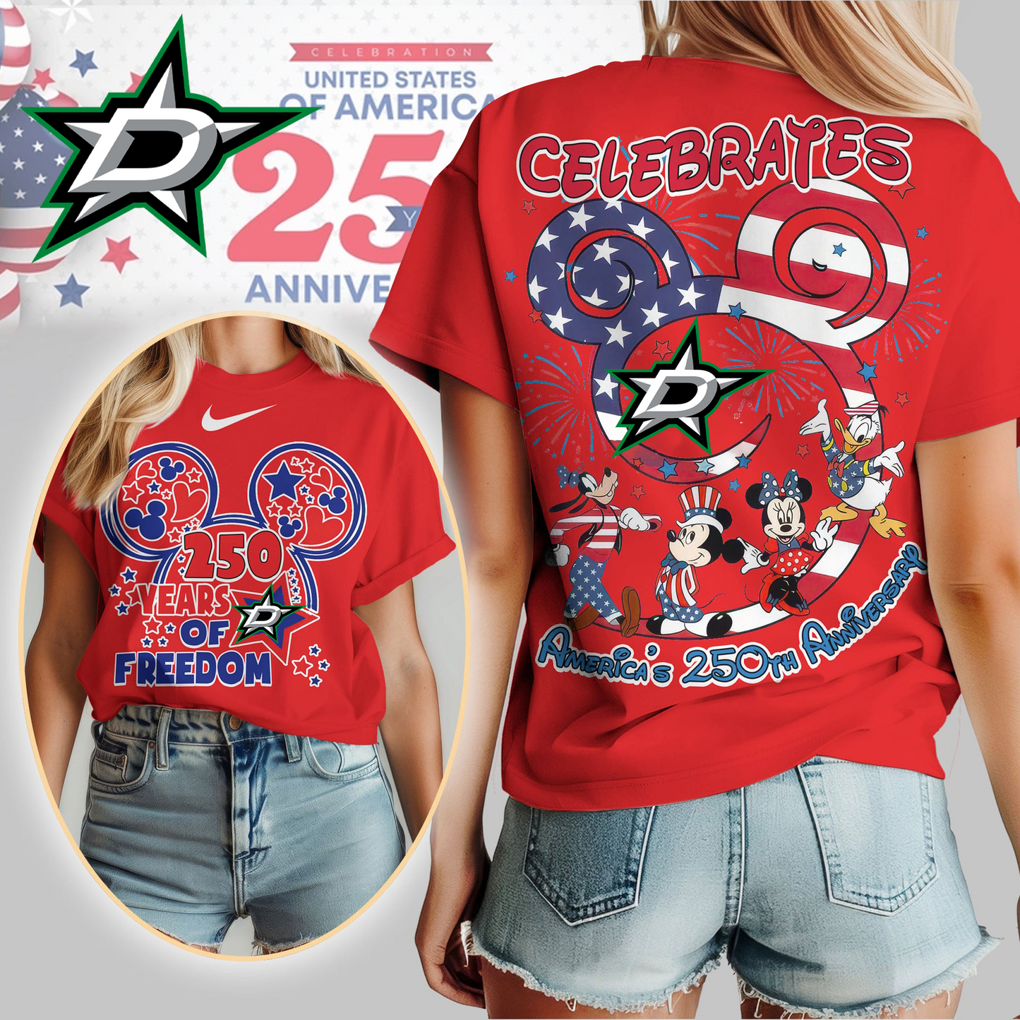 DS Premium NHL Mickey Celebrates America 250th Anniversary Women Shirt DDT CTND