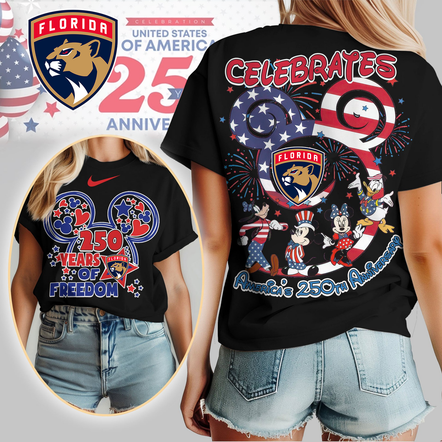 FP Premium NHL Mickey Celebrates America 250th Anniversary Women Shirt DDT CTND