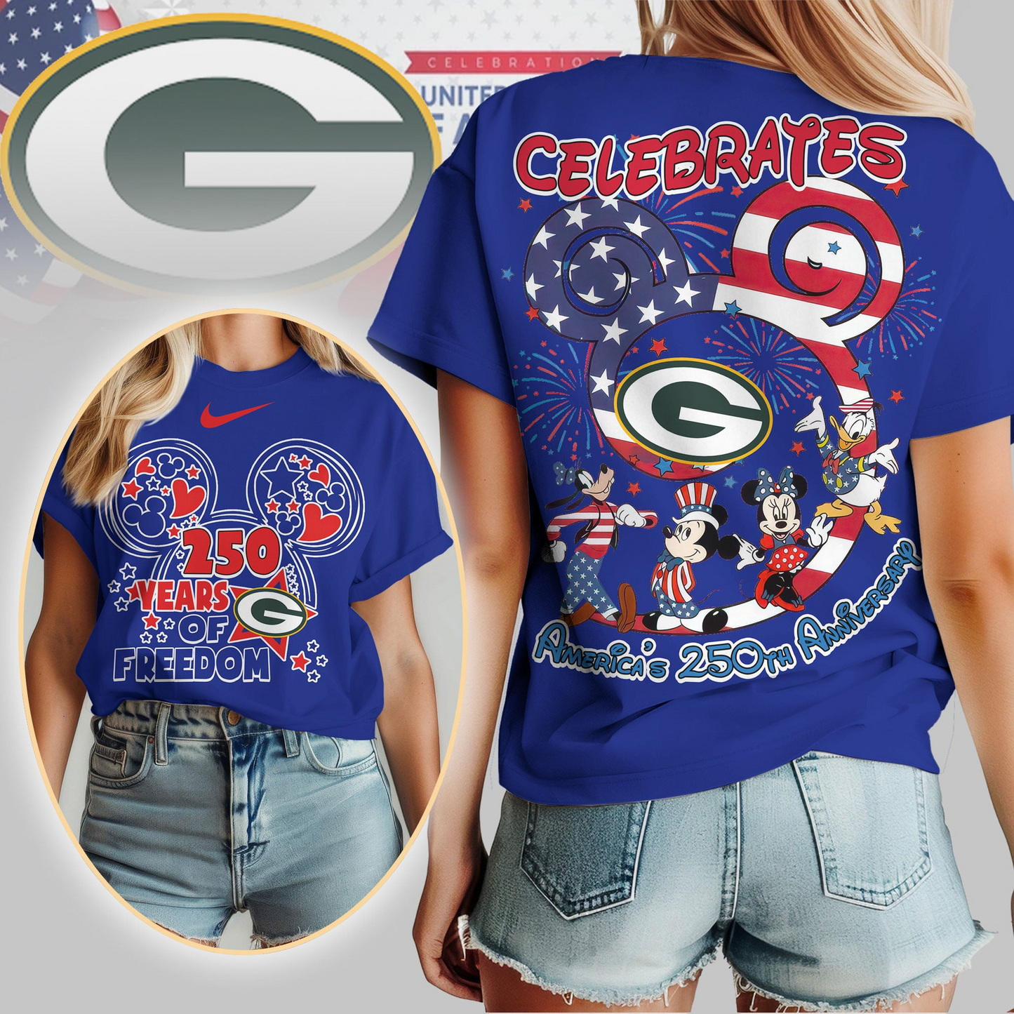 GBP Premium NFL Mickey Celebrates America 250th Anniversary Women Shirt DDT NTL