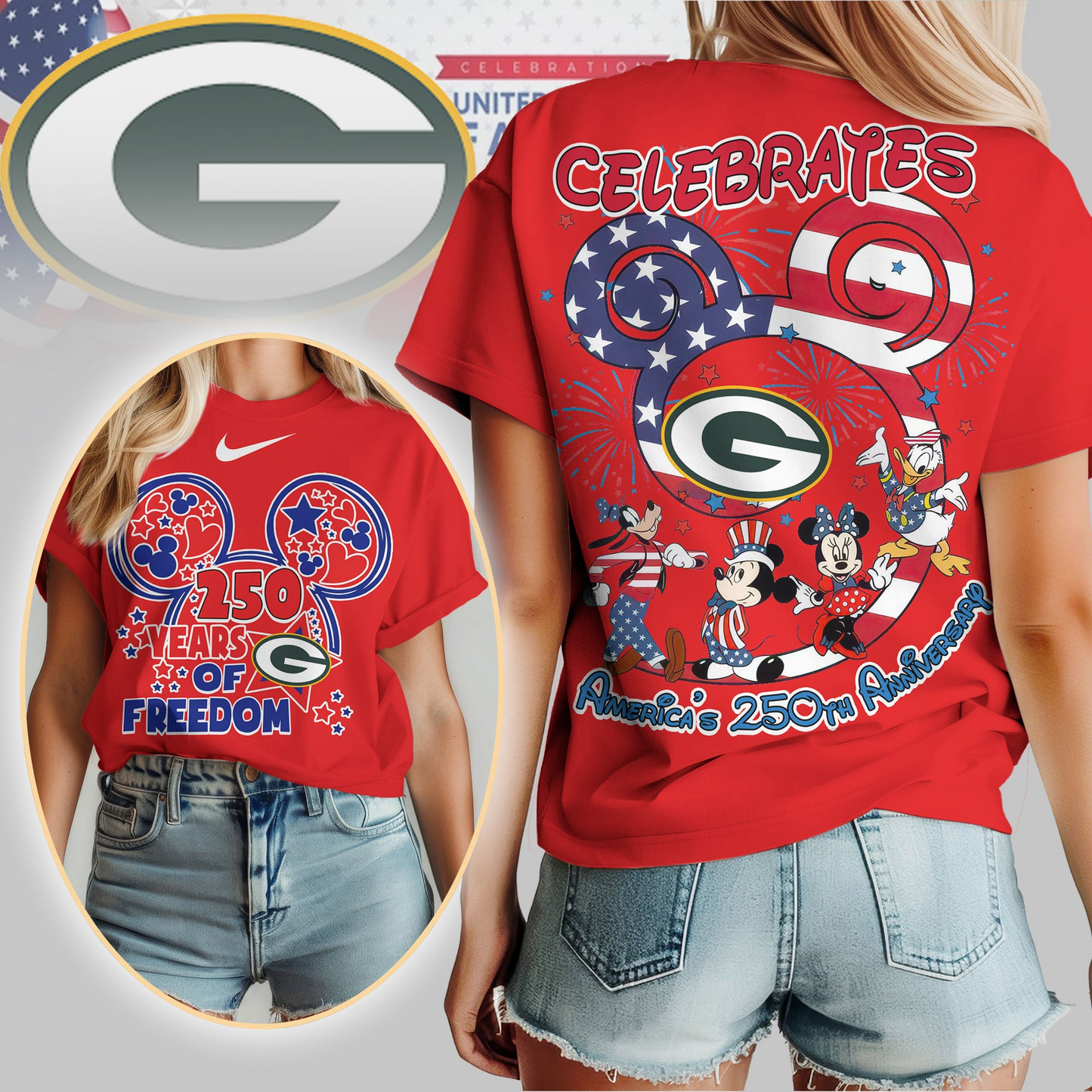 GBP Premium NFL Mickey Celebrates America 250th Anniversary Women Shirt DDT NTL