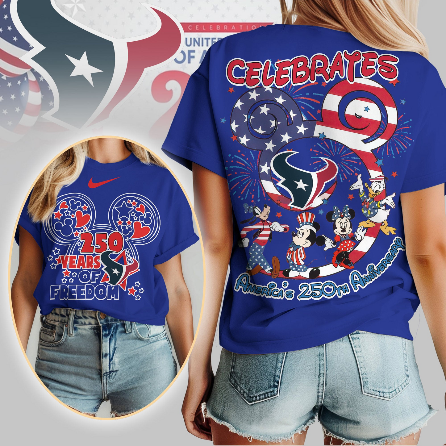 HT Premium NFL Mickey Celebrates America 250th Anniversary Women Shirt DDT NTL