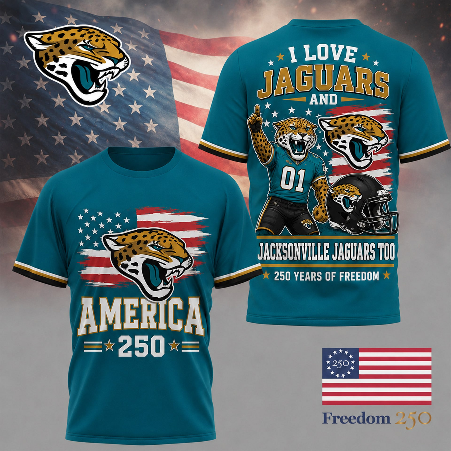 JJ Premium NFL 250 Years Of Freedom 3D Shirt120626