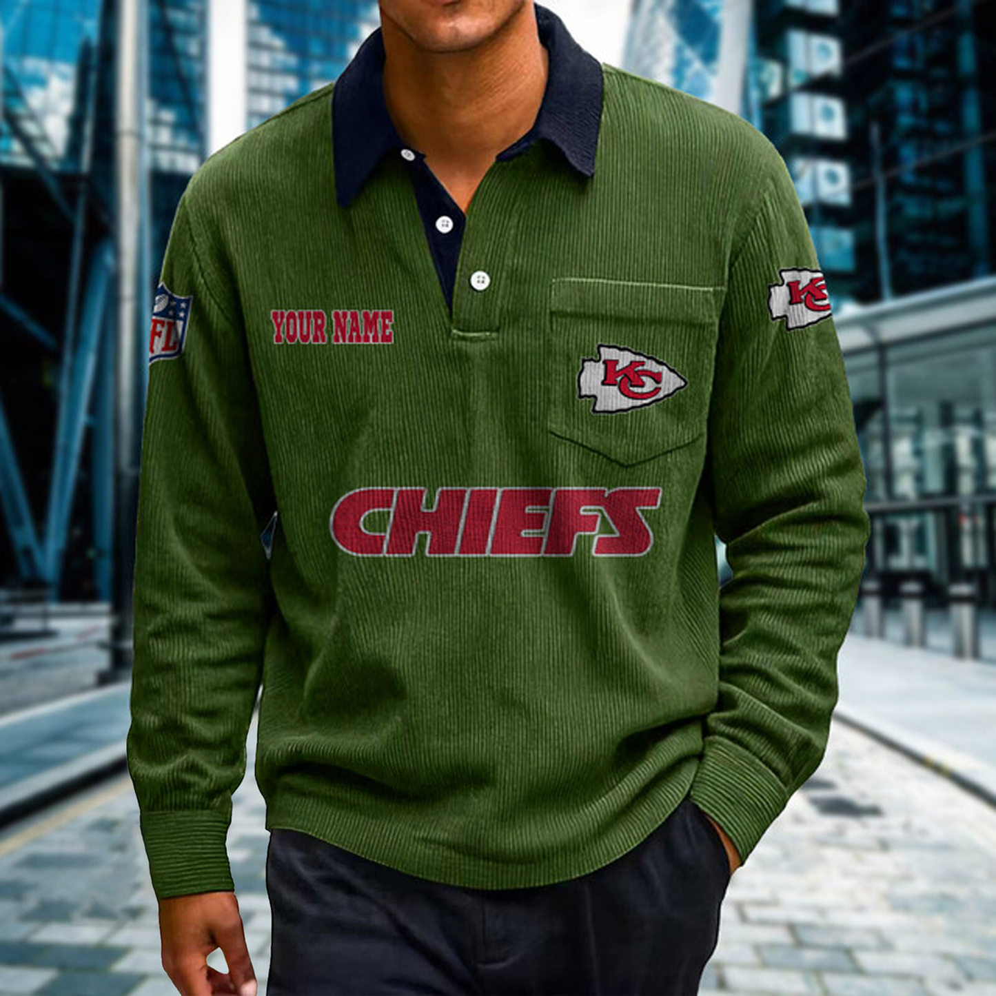 KC X Premium NFL Corduroy color-blocked long-sleeved shirt NDT NHT