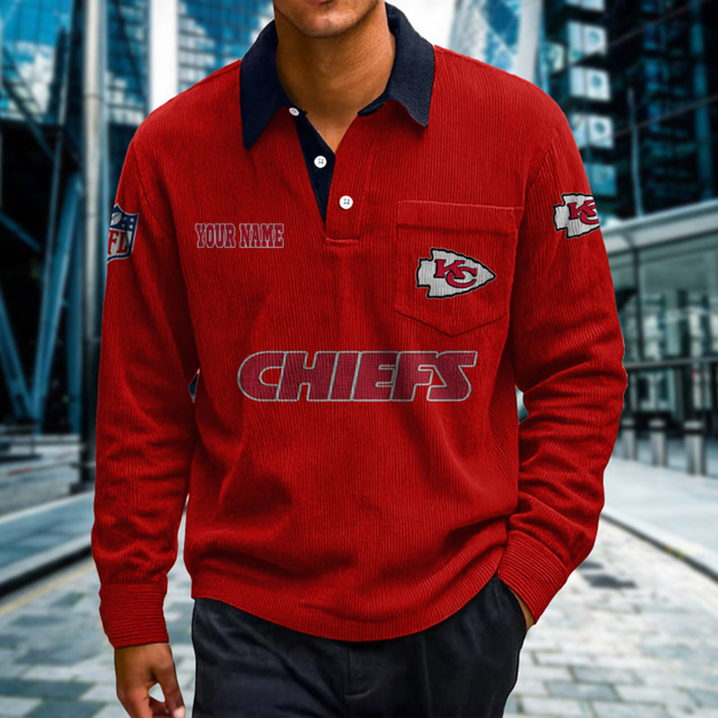 KC X Premium NFL Corduroy color-blocked long-sleeved shirt NDT NHT