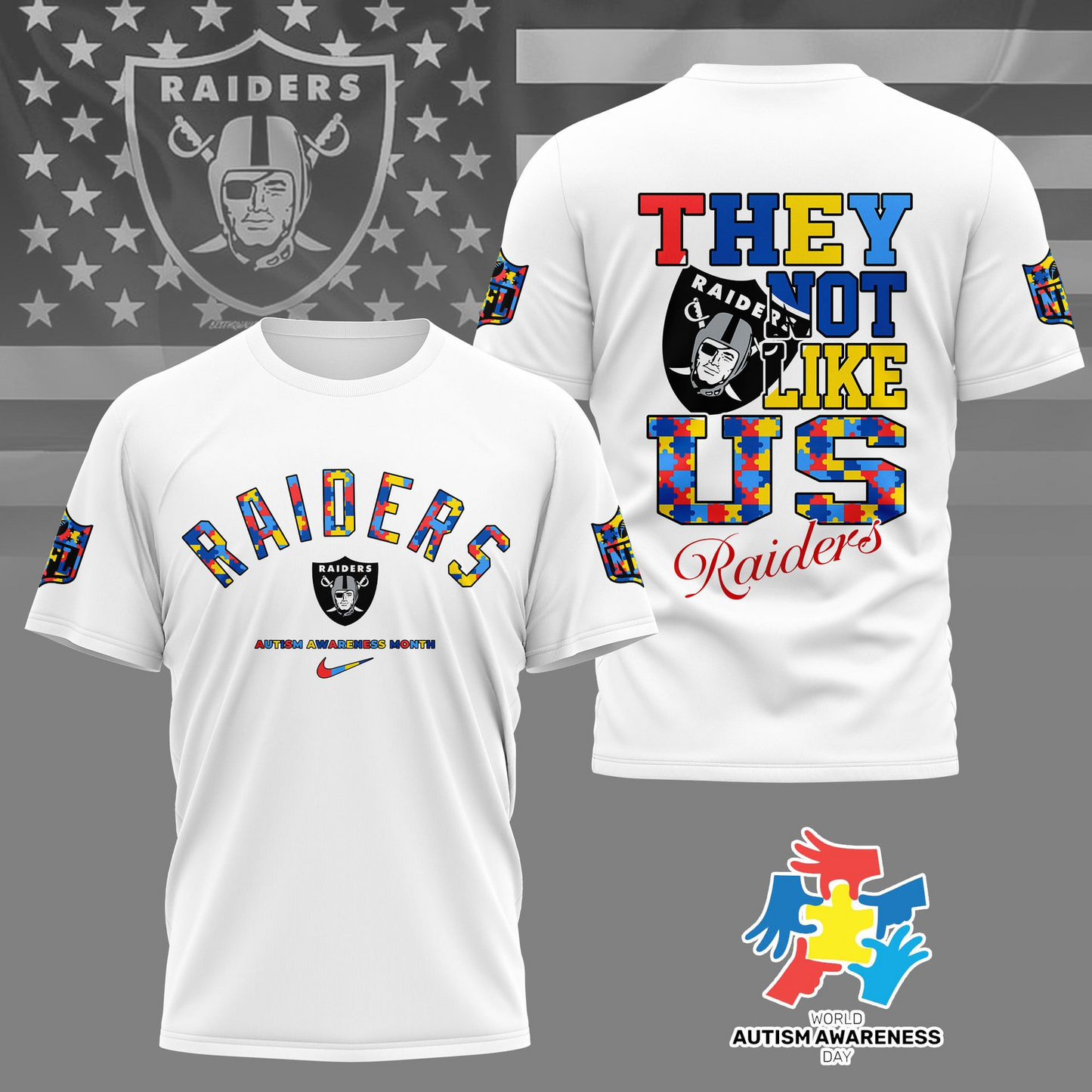 LVR Premium NFL Autism Awareness Month 3D Shirt DDT  NTL