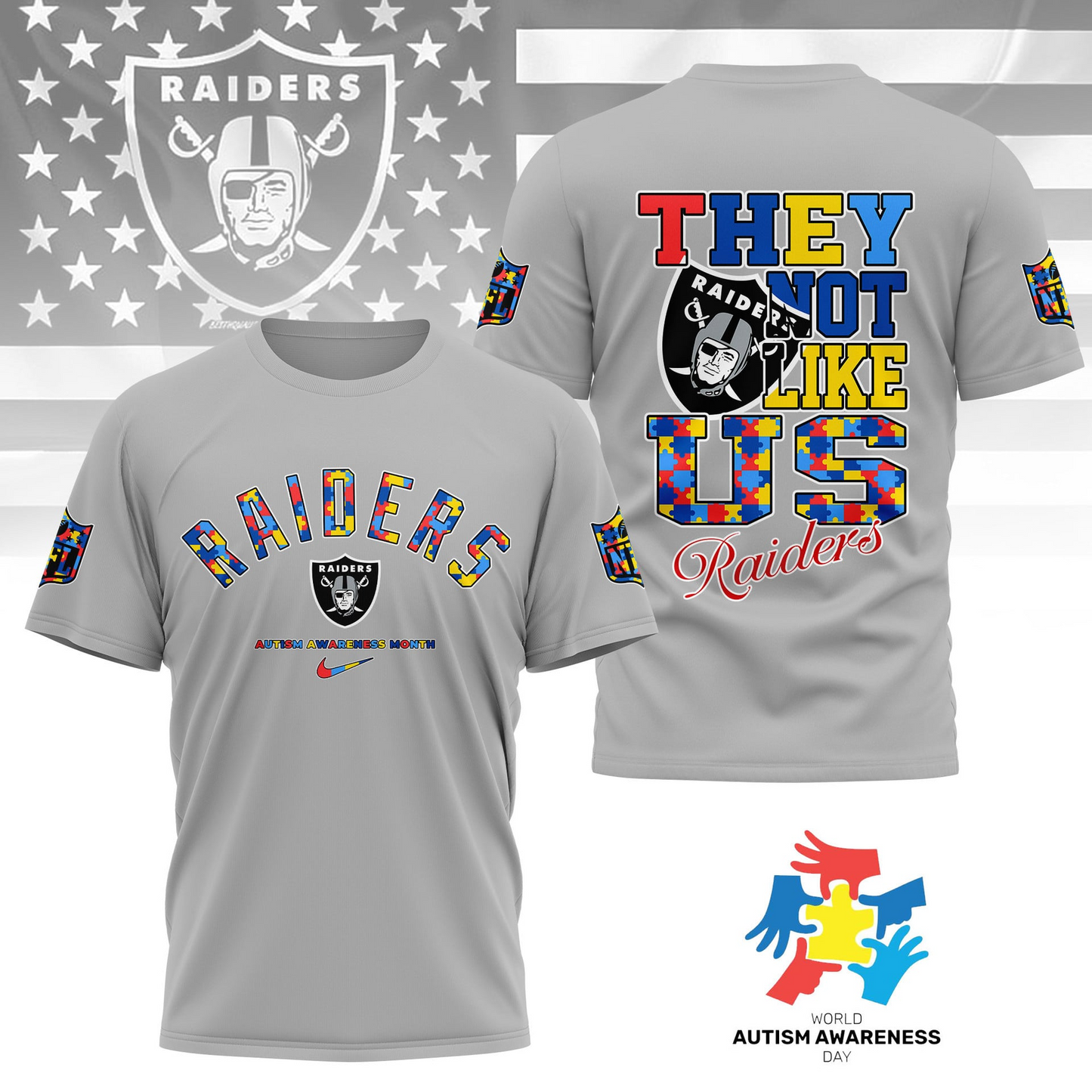 LVR Premium NFL Autism Awareness Month 3D Shirt DDT  NTL