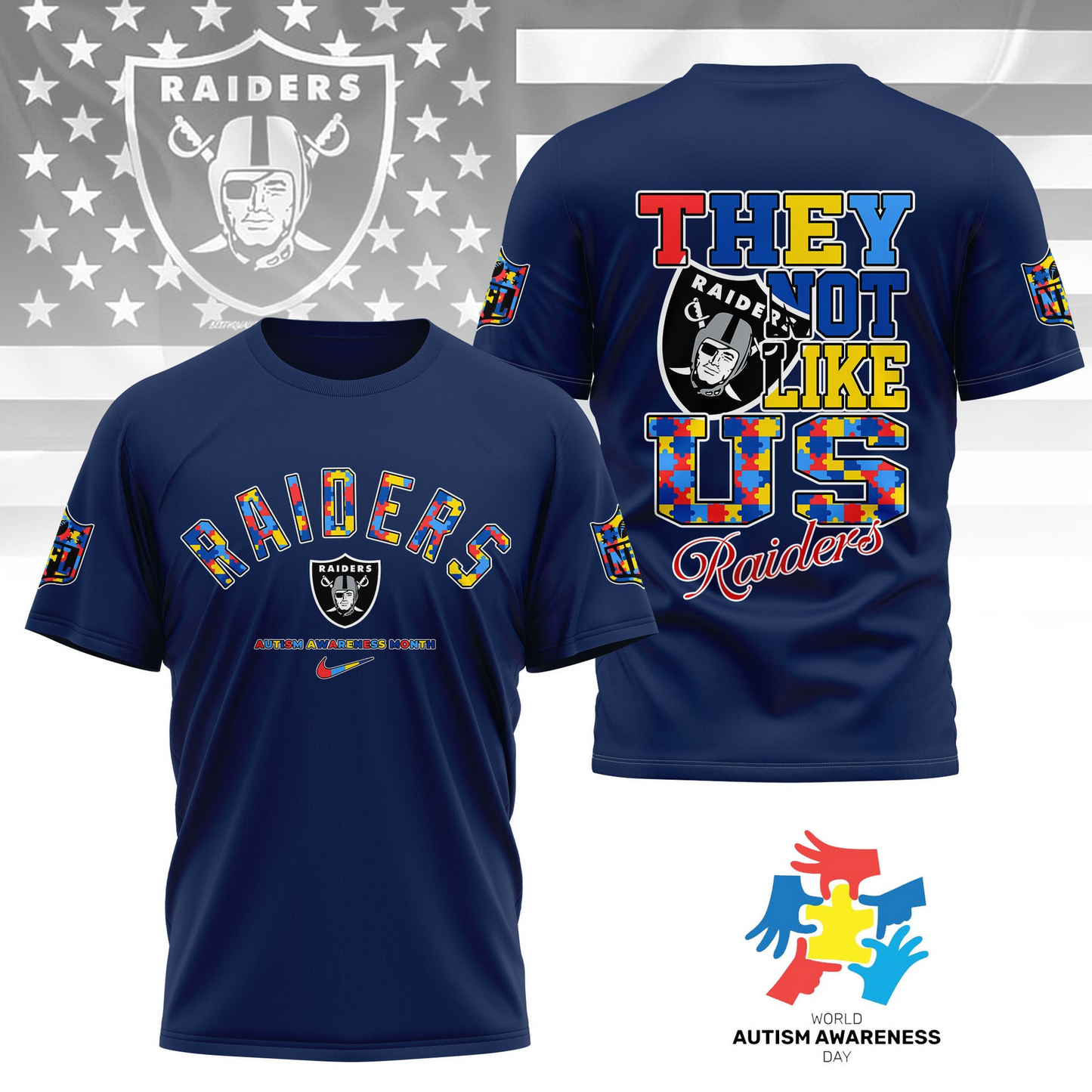 LVR Premium NFL Autism Awareness Month 3D Shirt DDT  NTL