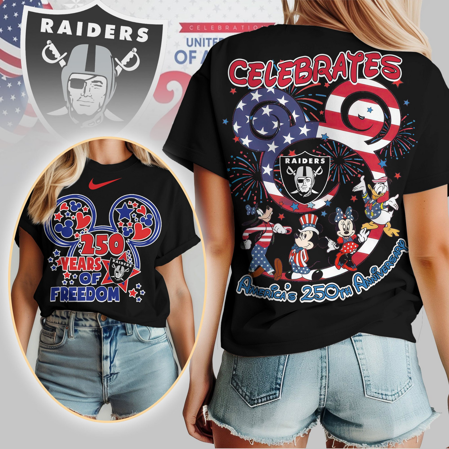 LVR Premium NFL Mickey Celebrates America 250th Anniversary Women Shirt DDT NTL