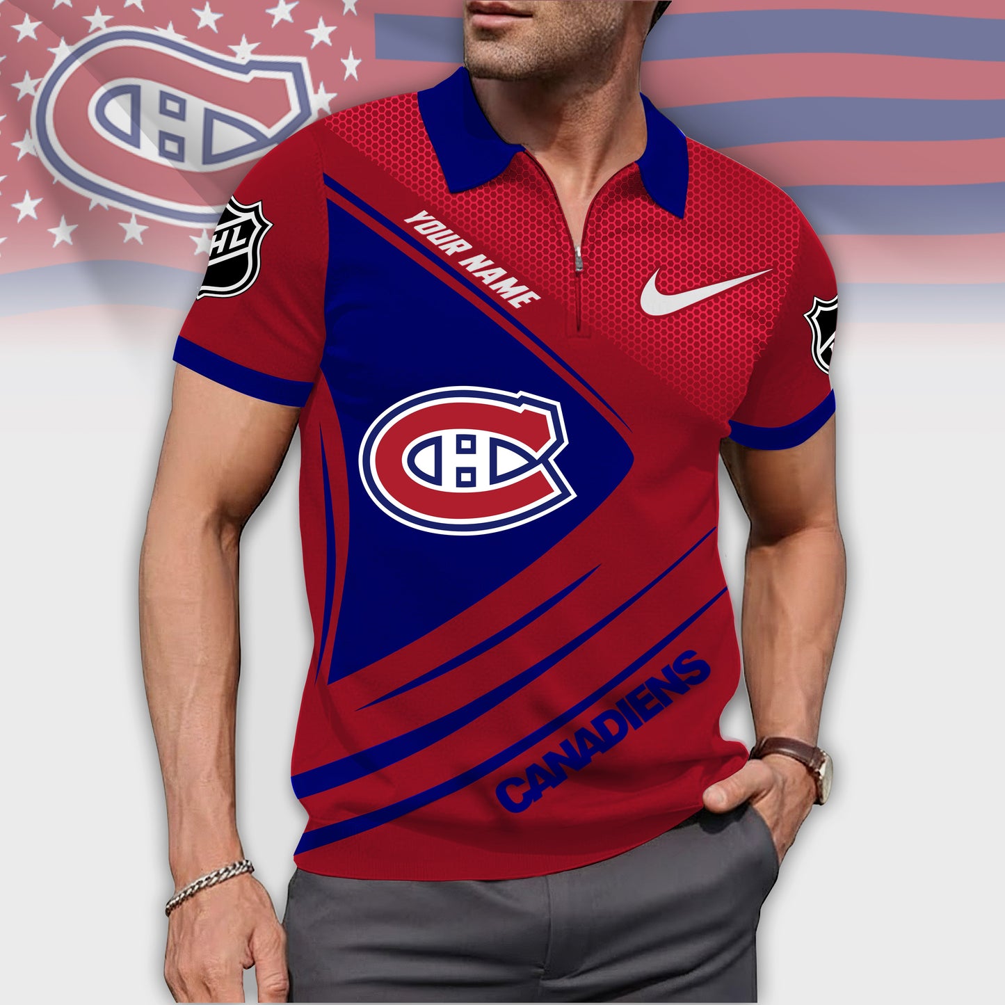 MC Premium NHL Game Day Personalized Zipper Polo DDT 110426 TTTZ
