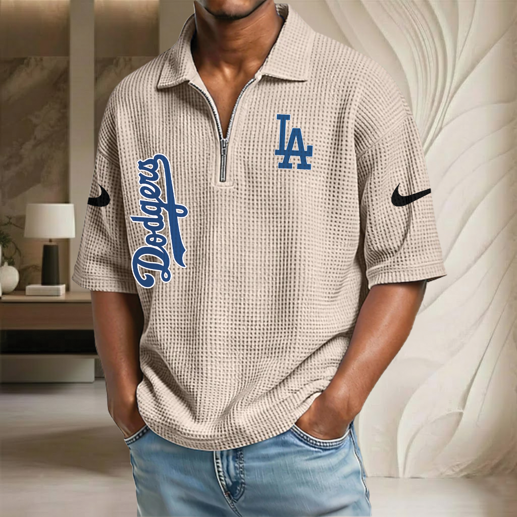 MLB x LAD Waffle Half-Zip Polo Shirt HLP 070326 HLPHUONG