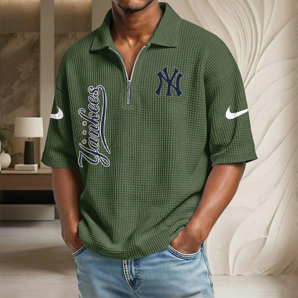 MLB x NYY Waffle Half-Zip Polo Shirt HLP 070326 HLPHUONG