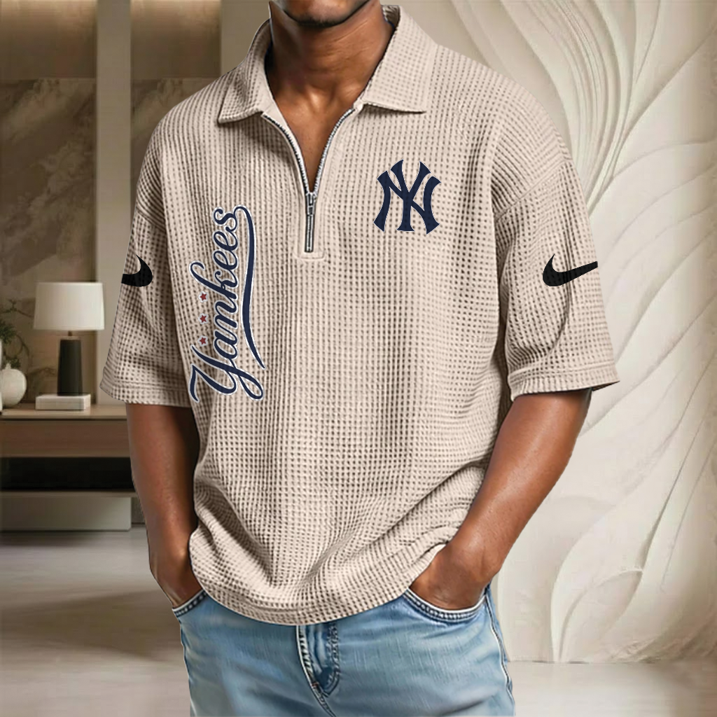 MLB x NYY Waffle Half-Zip Polo Shirt HLP 070326 HLPHUONG
