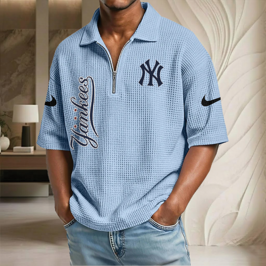 MLB x NYY Waffle Half-Zip Polo Shirt HLP 070326 HLPHUONG