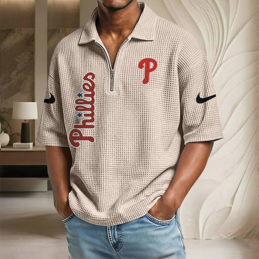 MLB x PHI Waffle Half-Zip Polo Shirt HLP 070326 HLPHUONG