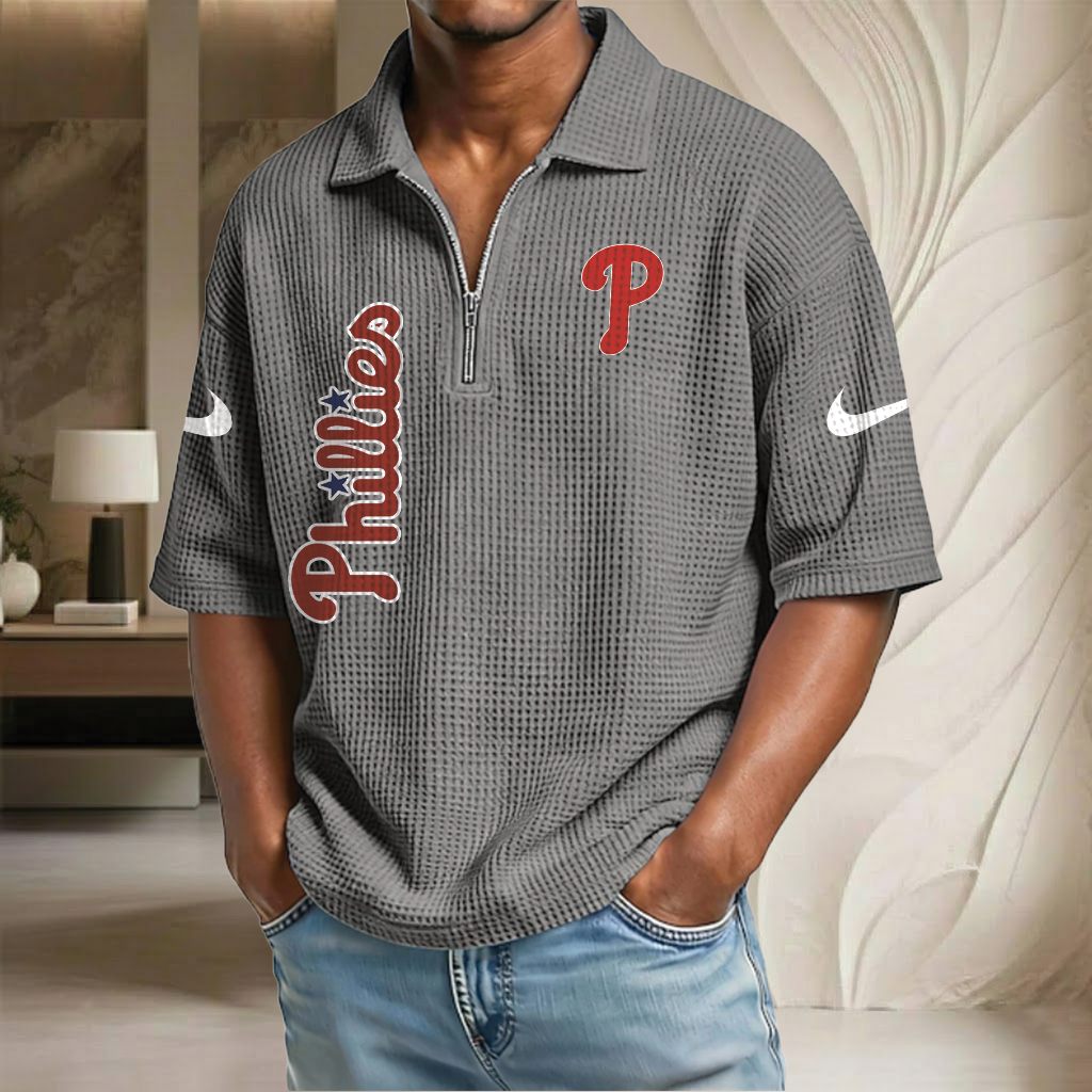 MLB x PHI Waffle Half-Zip Polo Shirt HLP 070326 HLPHUONG