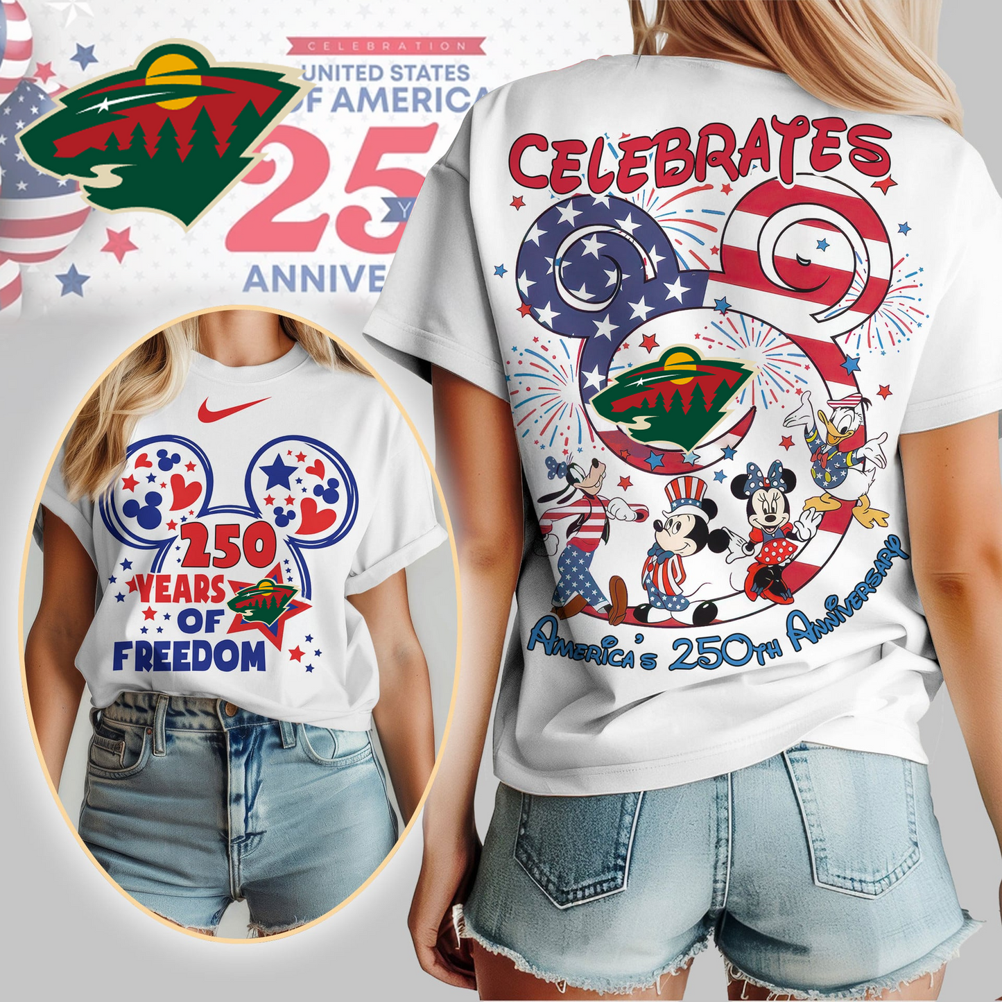 MW Premium NHL Mickey Celebrates America 250th Anniversary Women Shirt DDT CTND