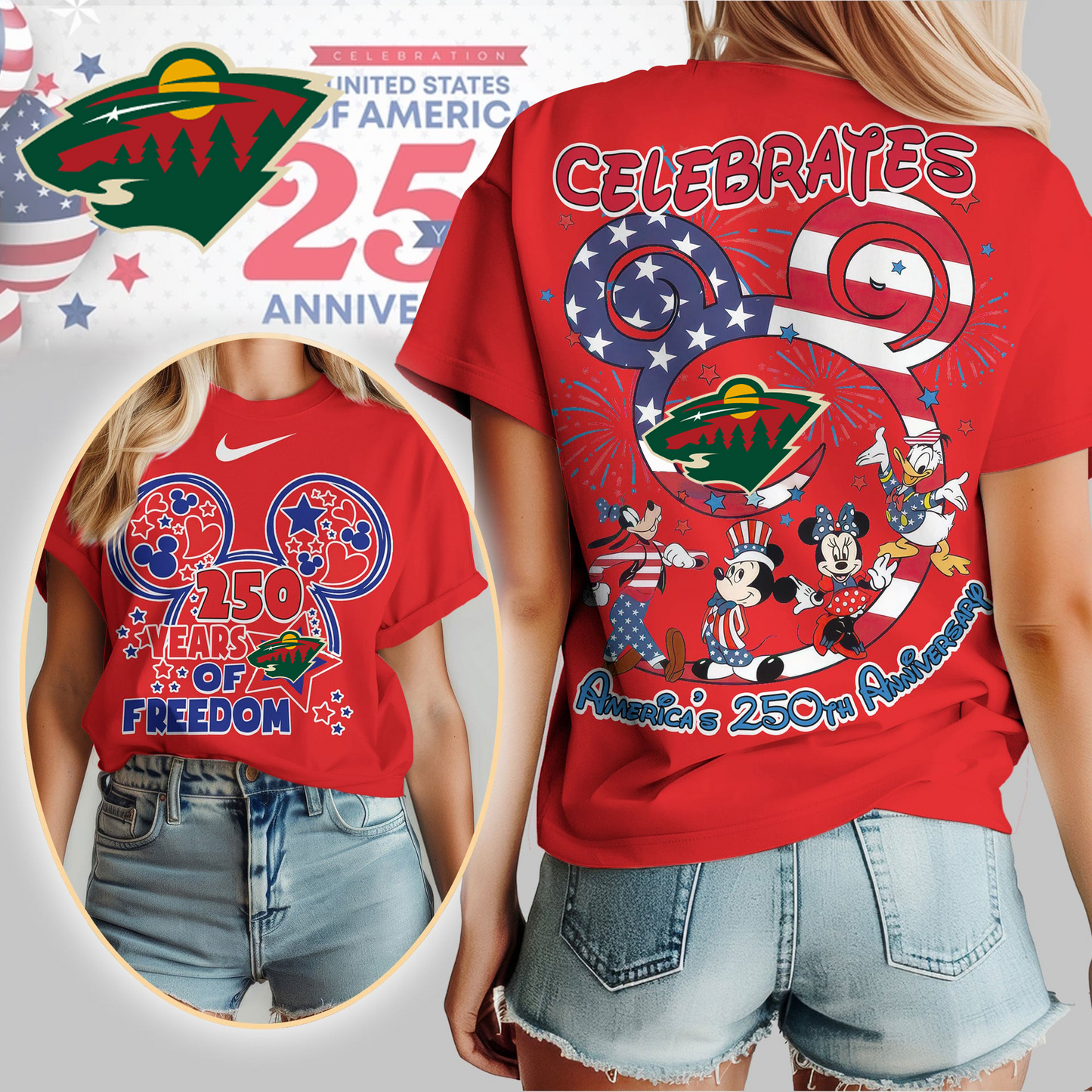 MW Premium NHL Mickey Celebrates America 250th Anniversary Women Shirt DDT CTND