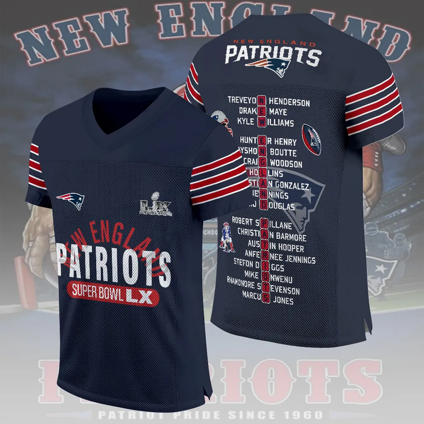NE x NFL 2025 AFC Champions 3D Football Jersey V2DatND DVT