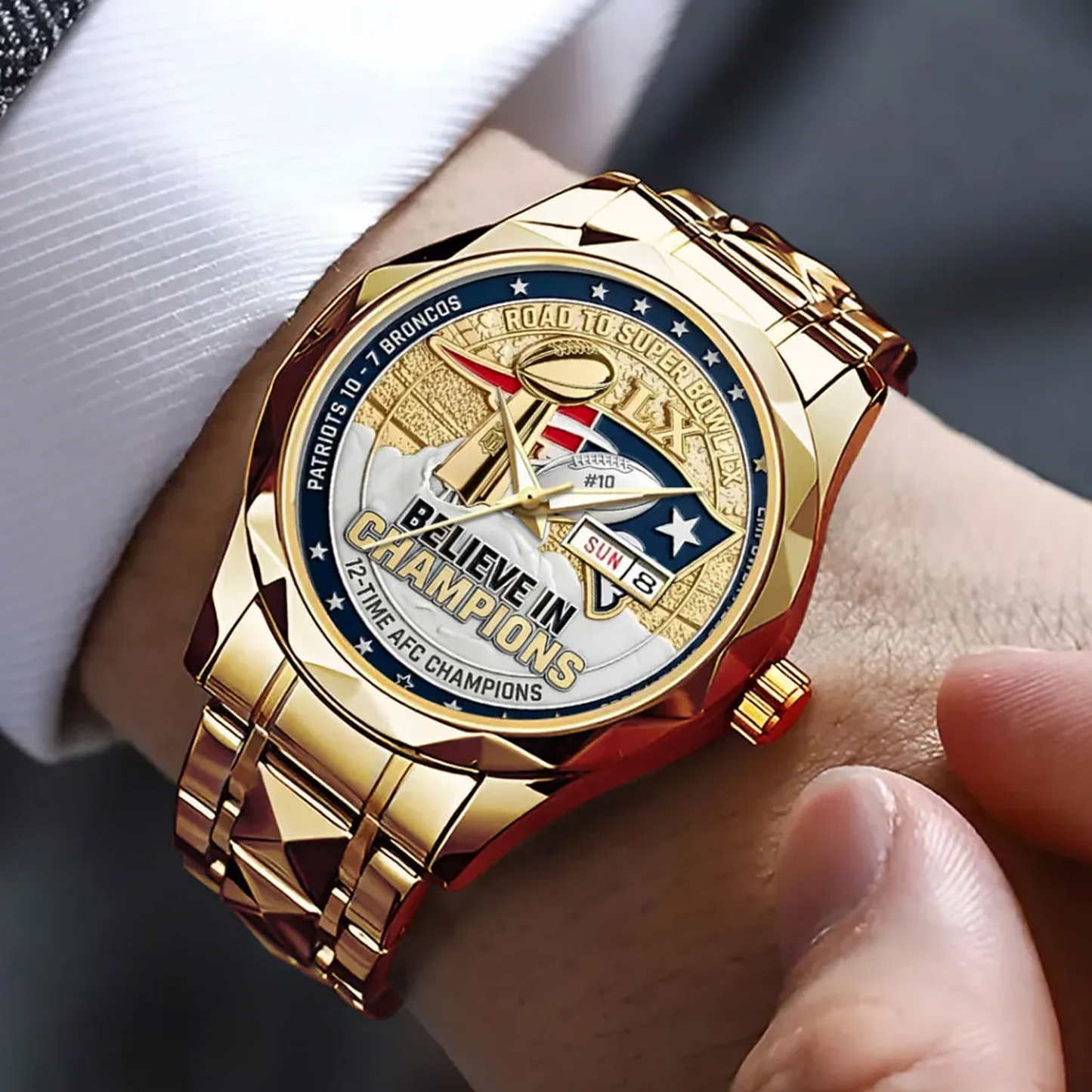 NE x NFL AFC Champions 2026 Alloy Luxury Quartz Watch V1DatND DVT