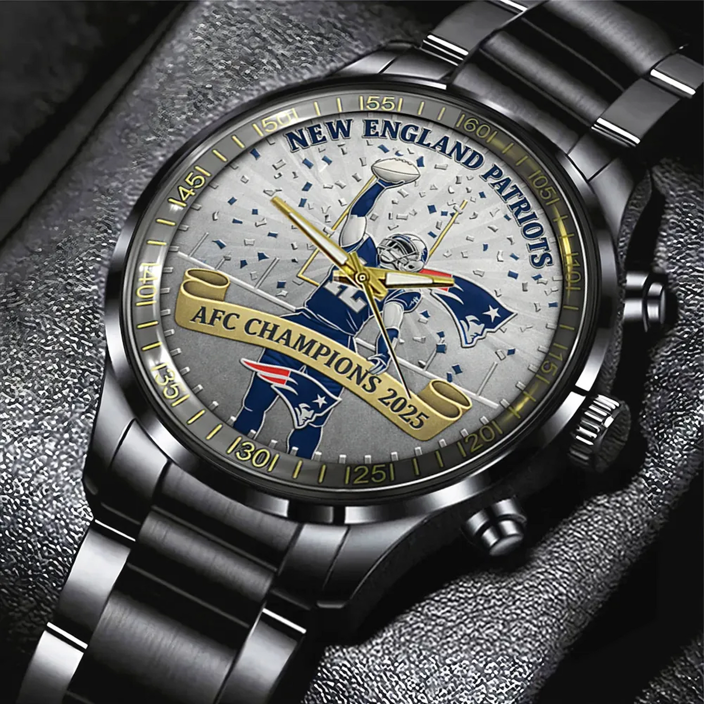 NE x NFL AFC Champions 2026 Black Stainless Steel Watch V1DatND DVT
