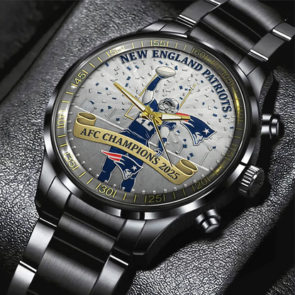 NE x NFL AFC Champions 2026 Black Stainless Steel Watch V1DatND DVT