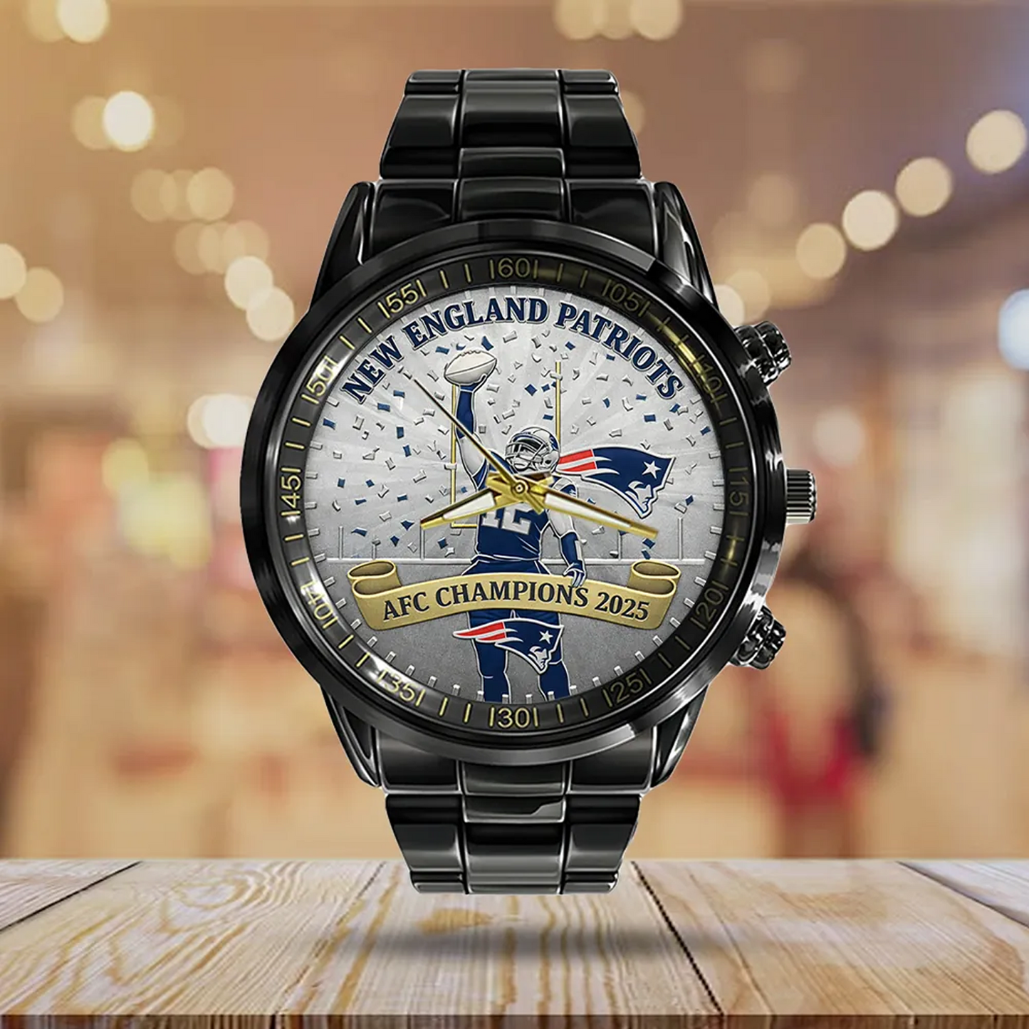NE x NFL AFC Champions 2026 Black Stainless Steel Watch V1DatND DVT