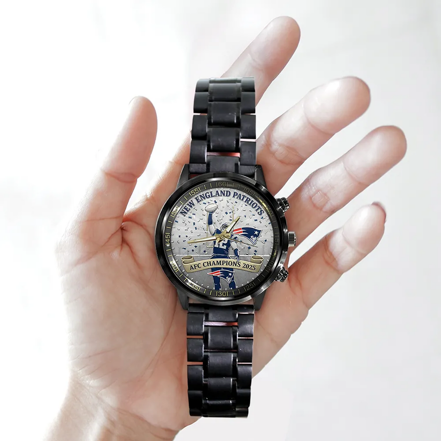 NE x NFL AFC Champions 2026 Black Stainless Steel Watch V1DatND DVT
