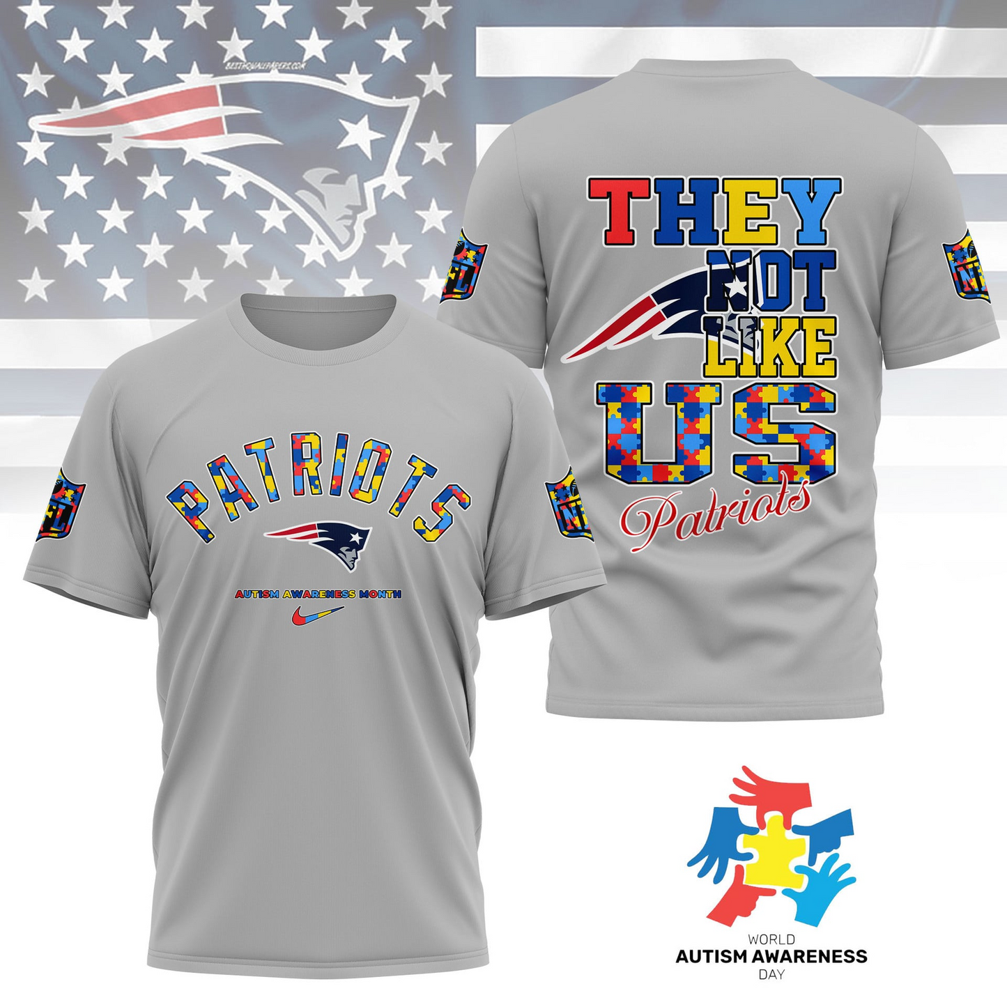 NEP Premium NFL Autism Awareness Month 3D Shirt DDT  NTL