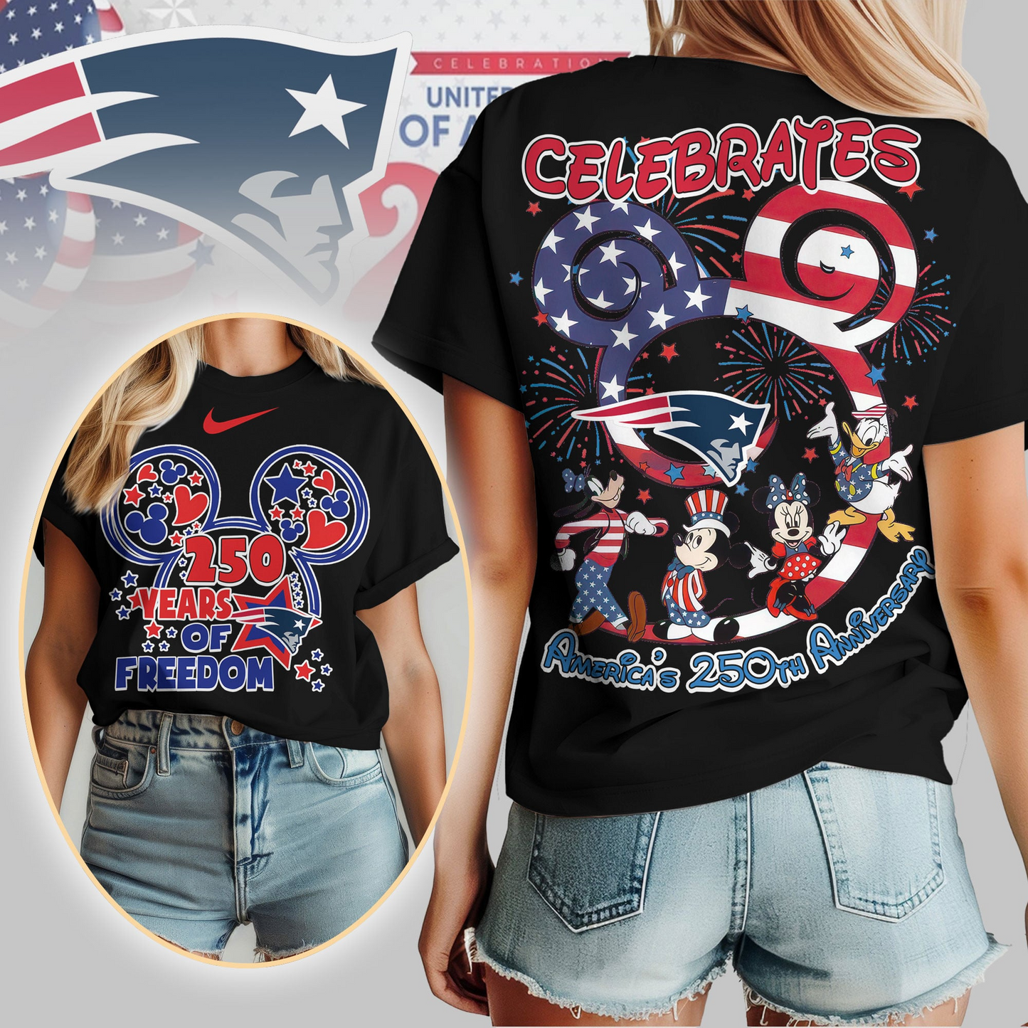 NEP Premium NFL Mickey Celebrates America 250th Anniversary Women Shirt DDT NTL