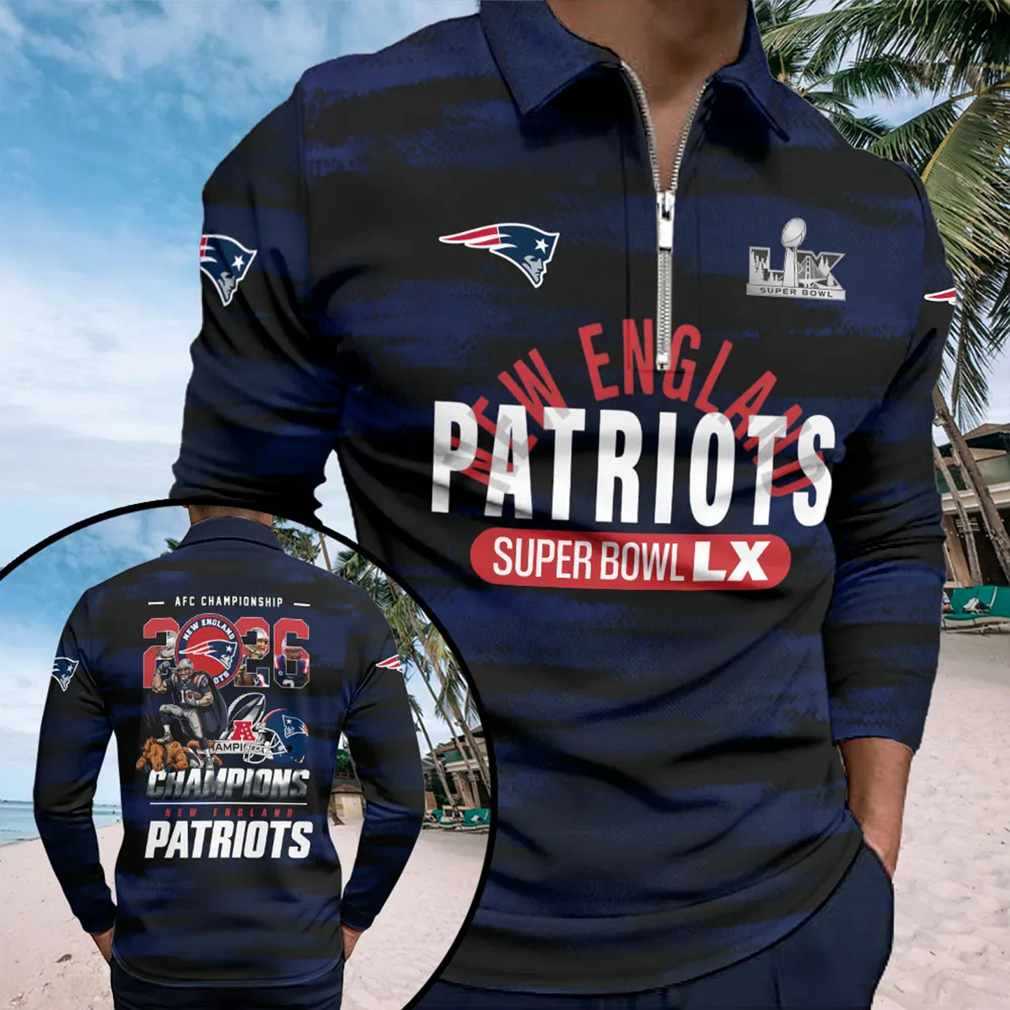 NEP x NFL 2025 AFC Champions Zip Polo Shirt DATND TANTD