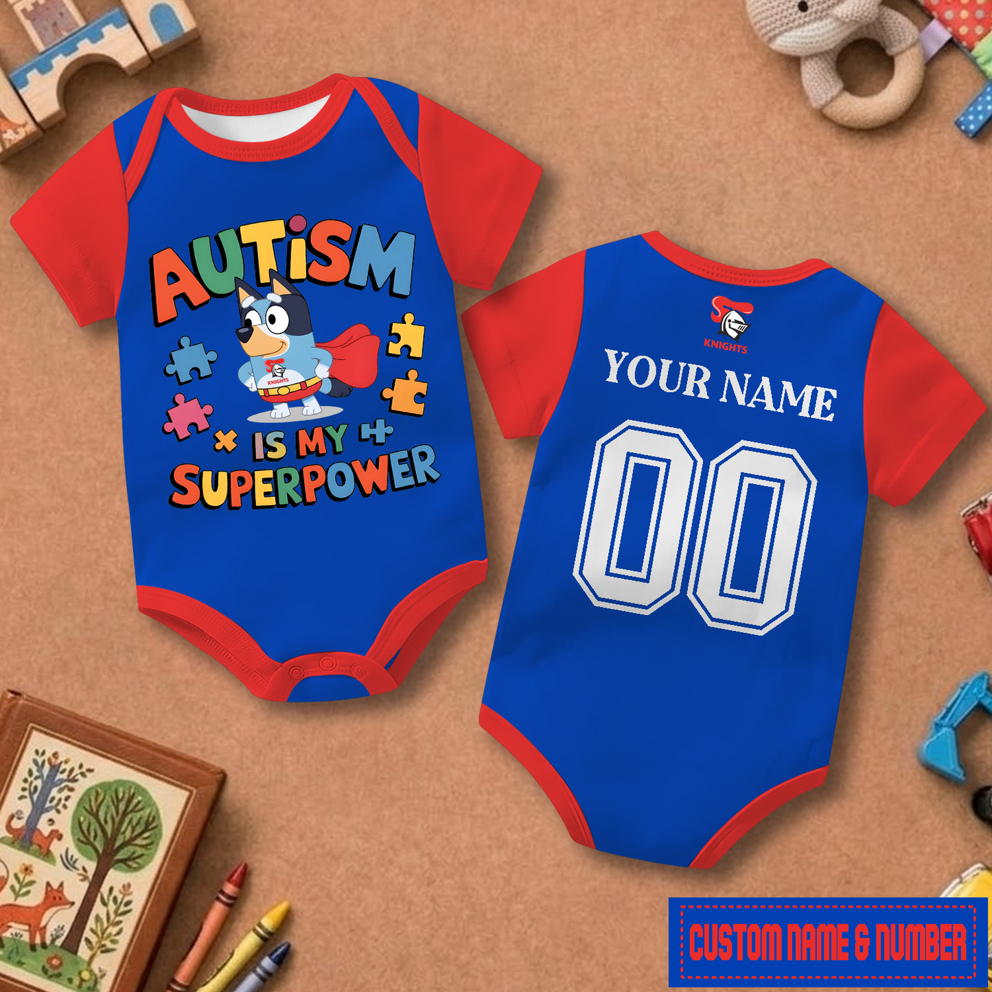 NEW x NRL Custom Name & Number  Baby Romper DATND TANTD