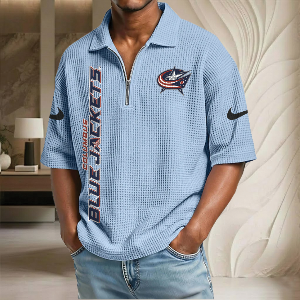 NHL x CBJ Waffle Half-Zip Polo Shirt HLP 070326 HLPHUONG