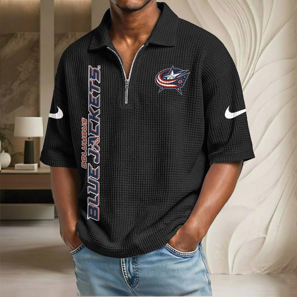 NHL x CBJ Waffle Half-Zip Polo Shirt HLP 070326 HLPHUONG