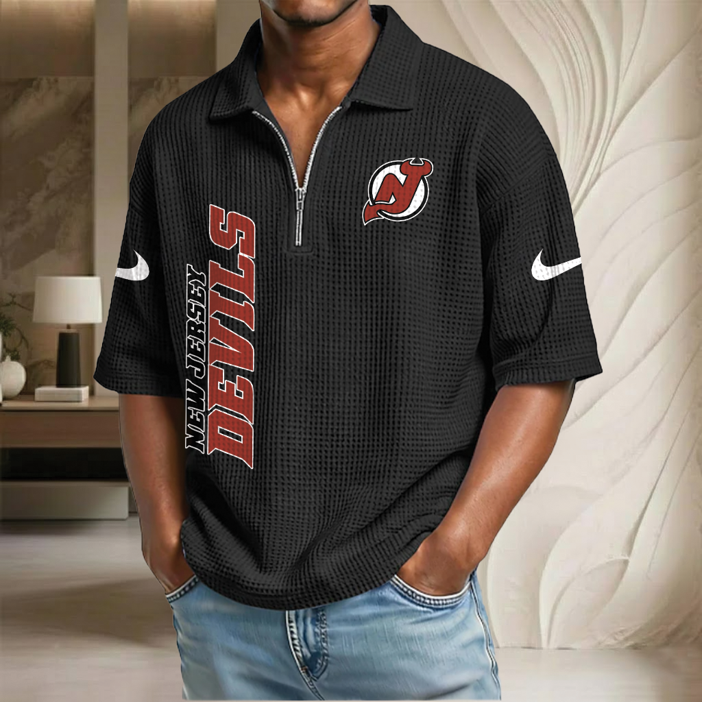 NHL x NJD Waffle Half-Zip Polo Shirt HLP 070326 HLPHUONG