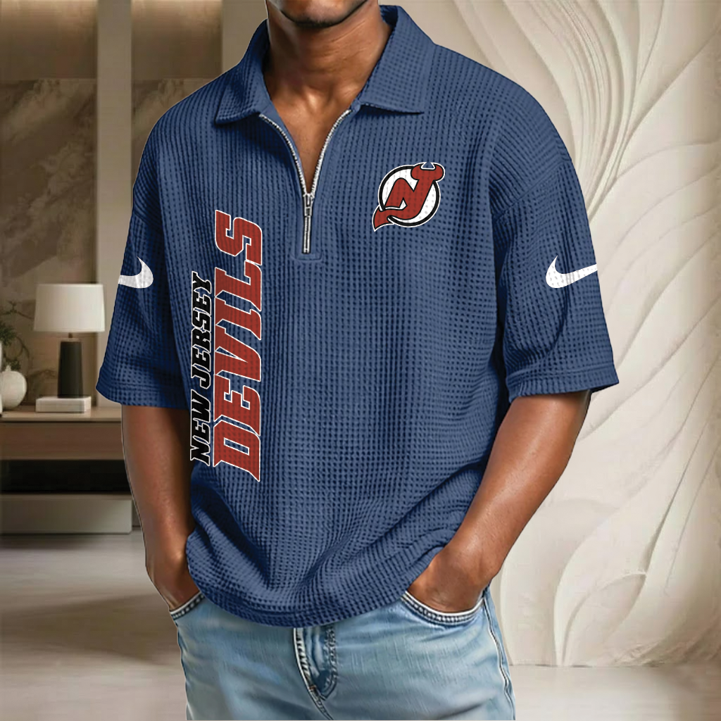 NHL x NJD Waffle Half-Zip Polo Shirt HLP 070326 HLPHUONG