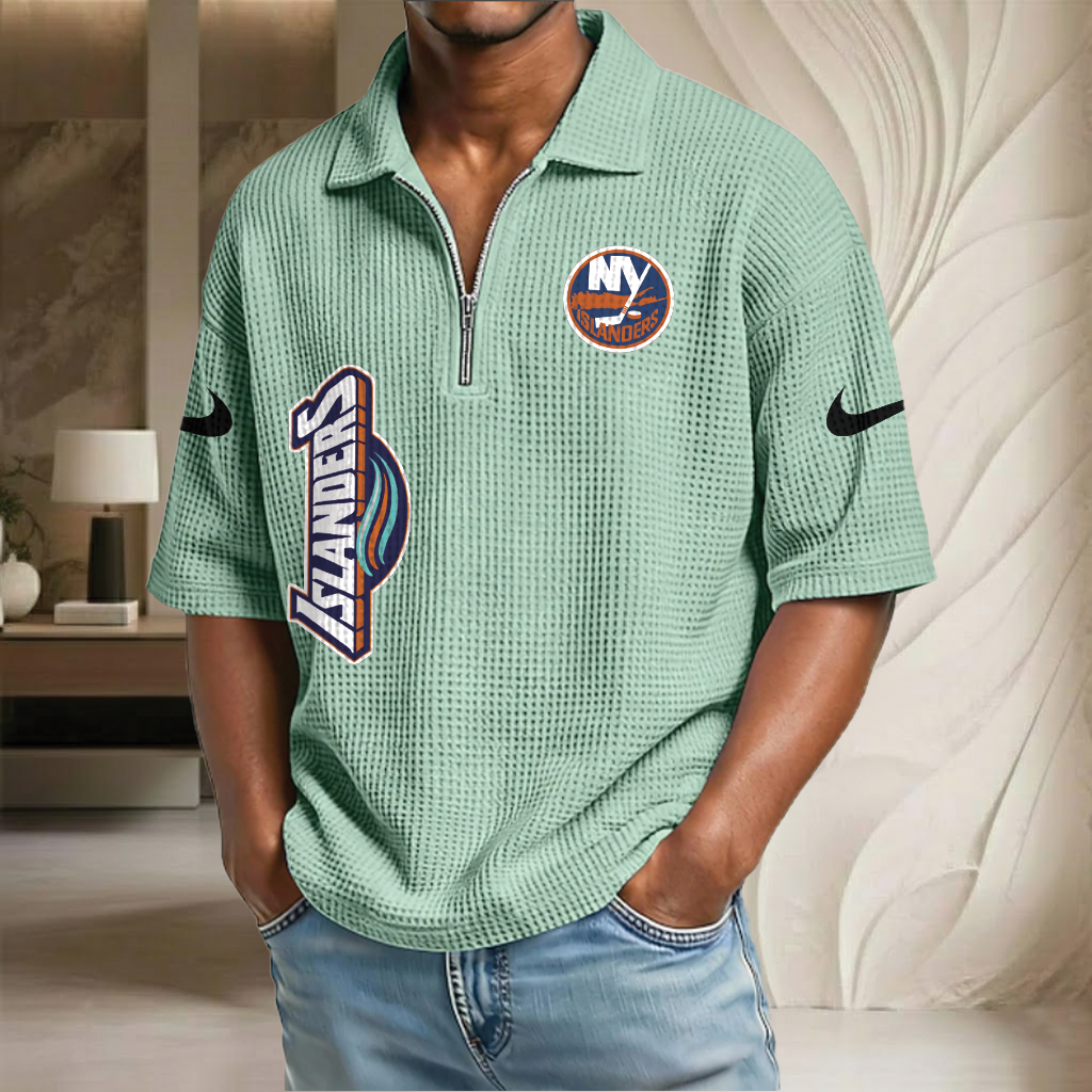 NHL x NYI Waffle Half-Zip Polo Shirt HLP 070326 HLPHUONG