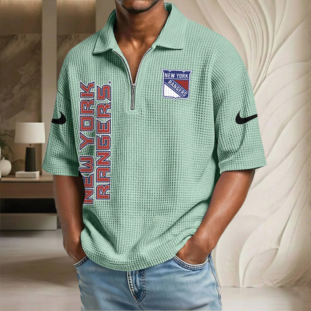 NHL x NYR Waffle Half-Zip Polo Shirt HLP 070326 HLPHUONG