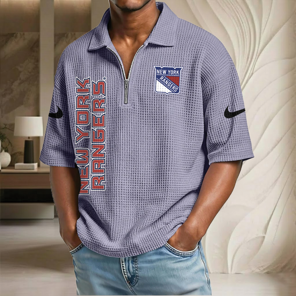 NHL x NYR Waffle Half-Zip Polo Shirt HLP 070326 HLPHUONG