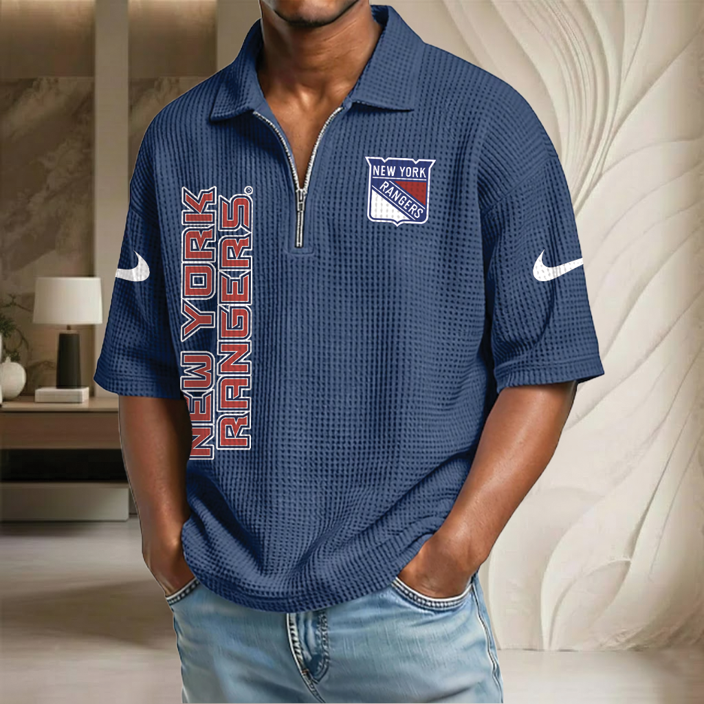 NHL x NYR Waffle Half-Zip Polo Shirt HLP 070326 HLPHUONG