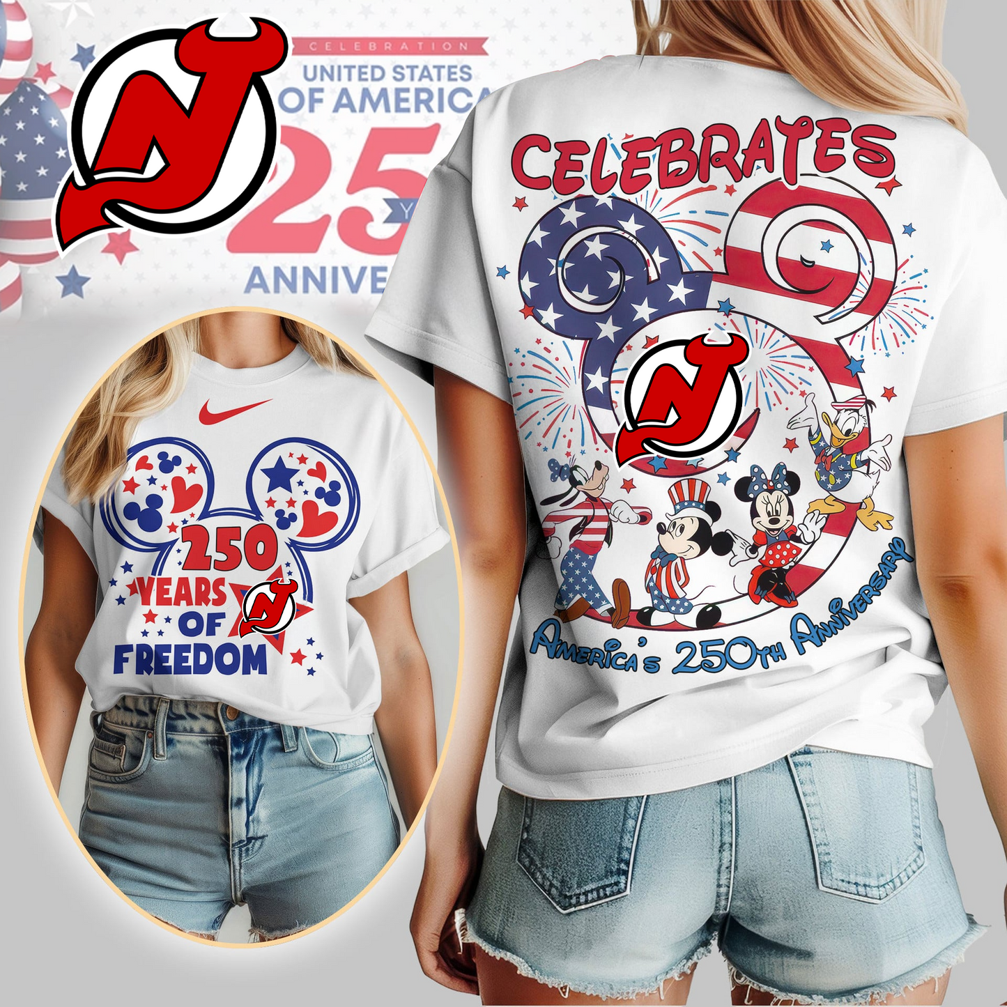 NJD Premium NHL Mickey Celebrates America 250th Anniversary Women Shirt DDT CTND