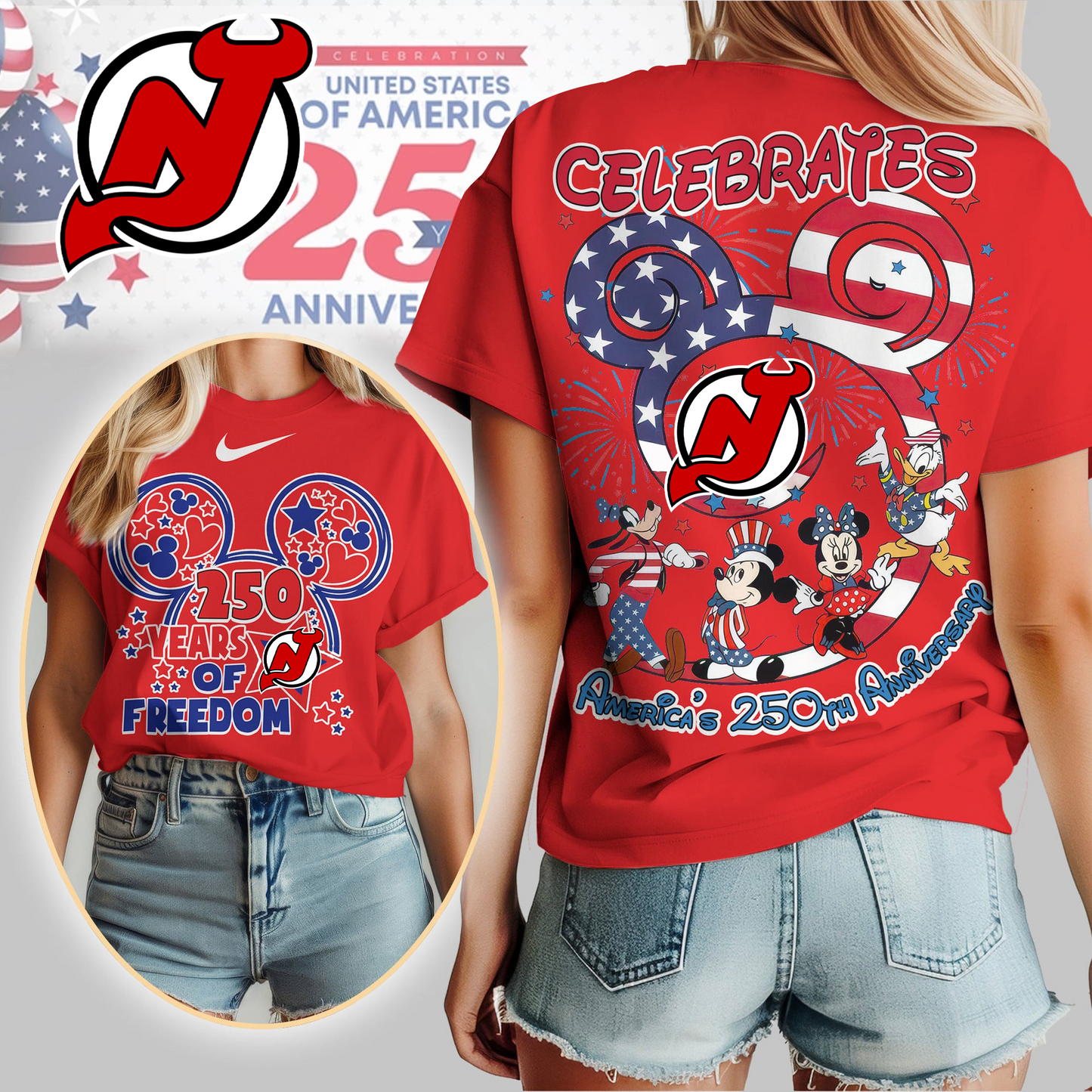 NJD Premium NHL Mickey Celebrates America 250th Anniversary Women Shirt DDT CTND