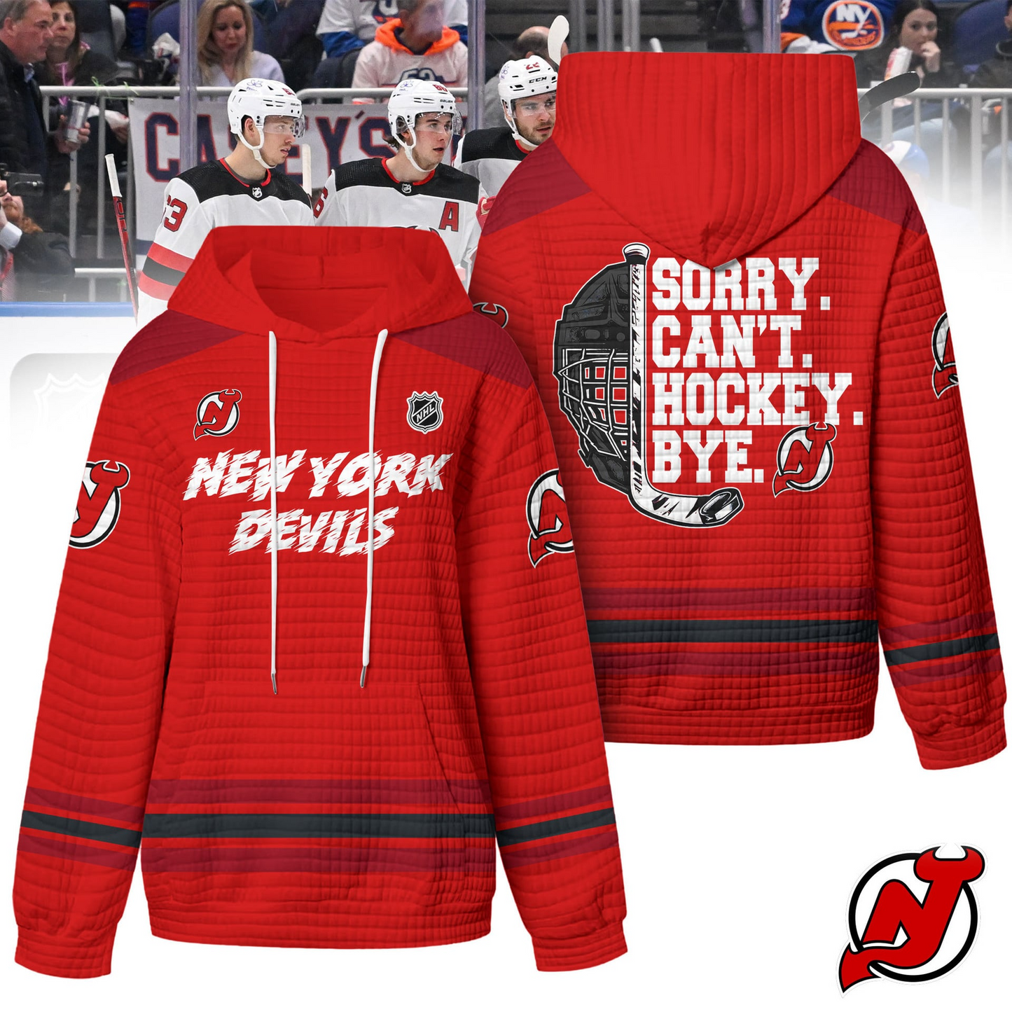 NJD Premium NHL Sorry Busy Hockey Waffle Hoodie DDT NTL