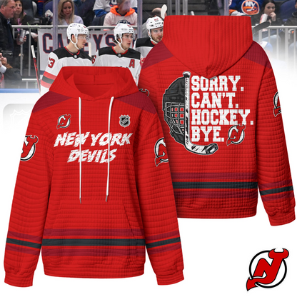 NJD Premium NHL Sorry Busy Hockey Waffle Hoodie DDT NTL